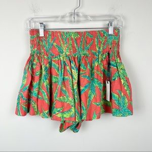Lovers + Friends Tropical Palm Print Elastic Waist Shorts Size Small